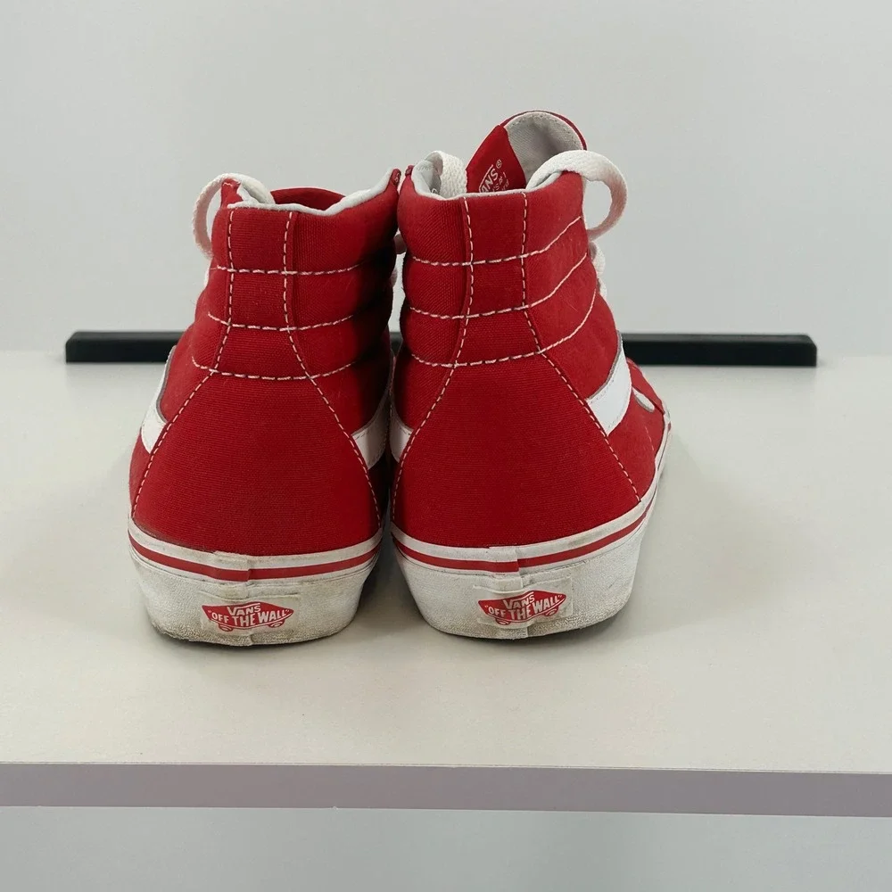 Vans Sk8-Hi High Top Sneakers Red White Canvas‎ Shoes Mens 6.5 Womens 8 Skater